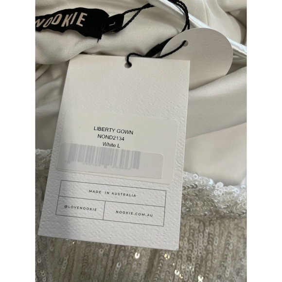 NOOKIE White Sequin Liberty Gown Size L Floor Length Cocktail NEW - Picture 6 of 13